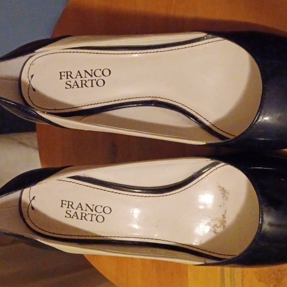 Franco Sarto Women's Crash Black/White Leather Peep Toe Slip On Pumps - Sz 8.5M - Picture 3 of 12